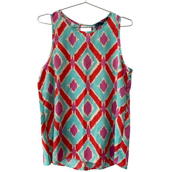 Blue Rain Tank Top Size Large Sleeveless Cutout Back Geometric Print Multicolor - Picture 1 of 6